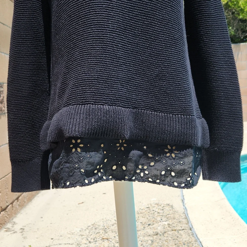 Loft Black Sweater with Eyelet Lace Hem - Size Medium - Picture 3 of 9